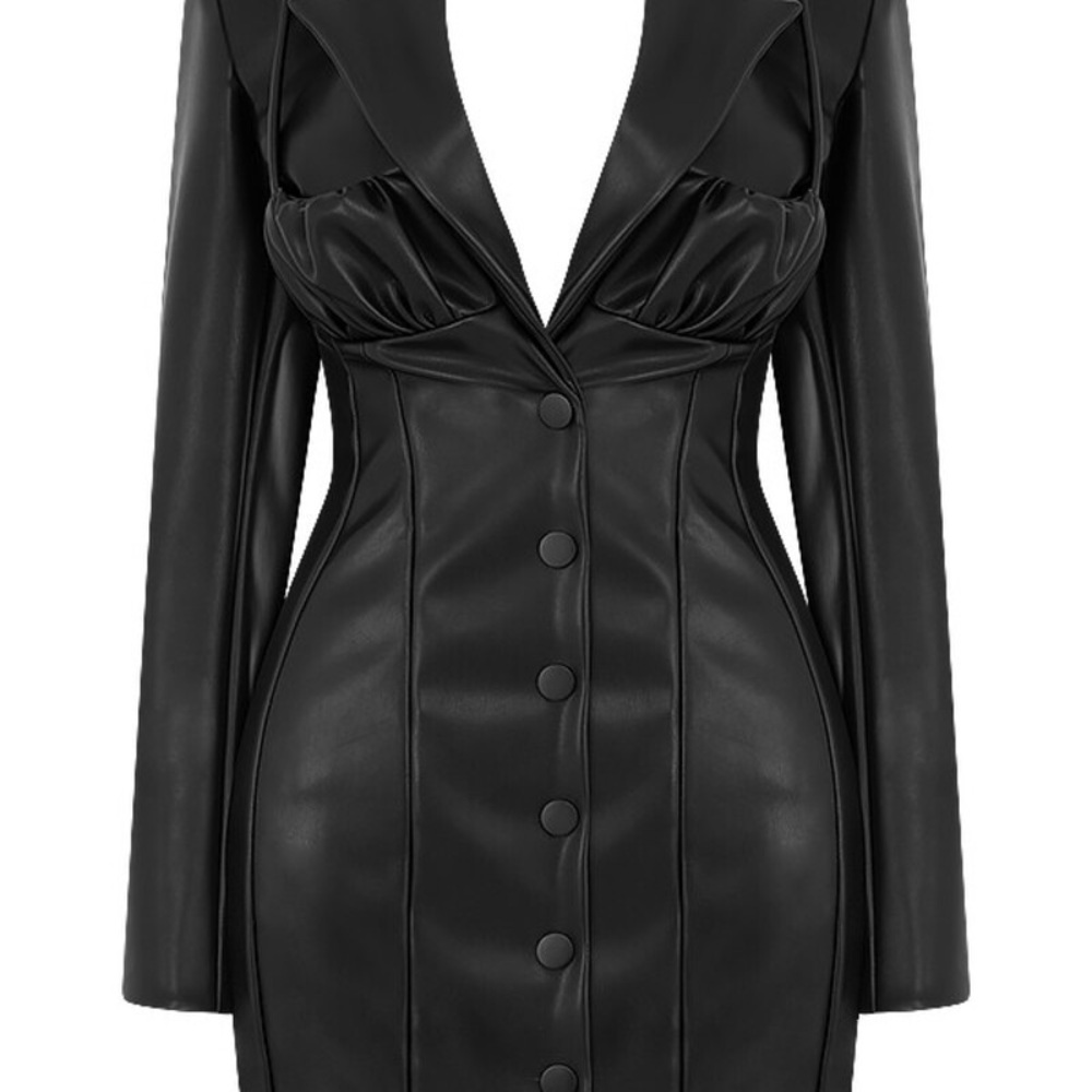 Black Long Sleeve Dress with Glossy Finish